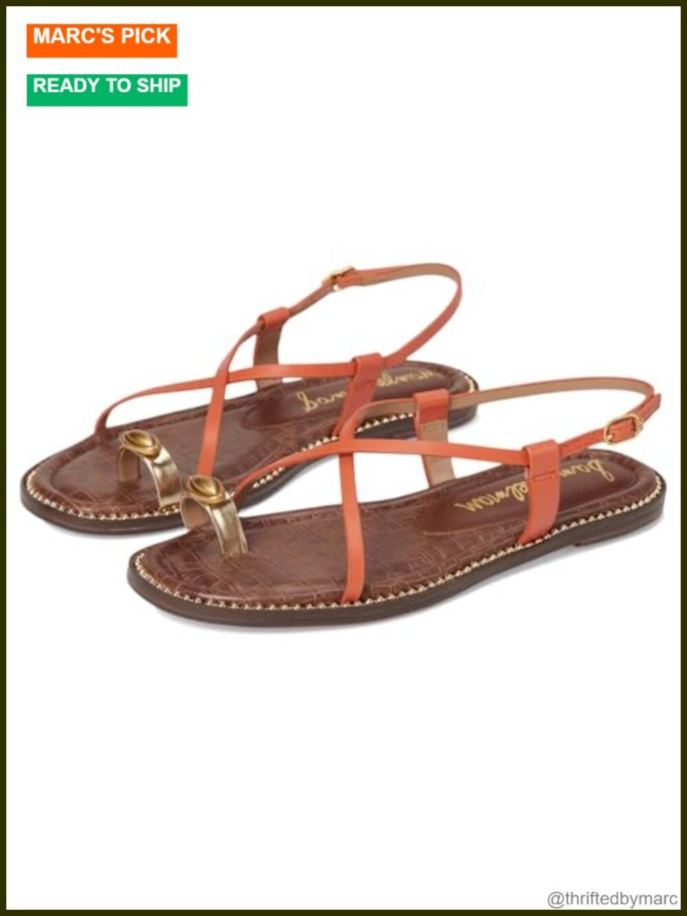 Sam Edelman Tenly Strappy Flat Sandals Leather Slingback Open Toe